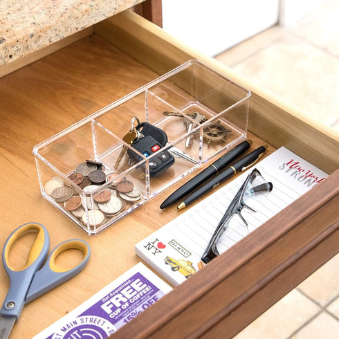 Isaac Jacobs Clear Acrylic 3 Section Organizer- Three Compartment Drawer Tray and Storage Solution for Office, Bathroom, Kitchen, Supplies, and Mo...