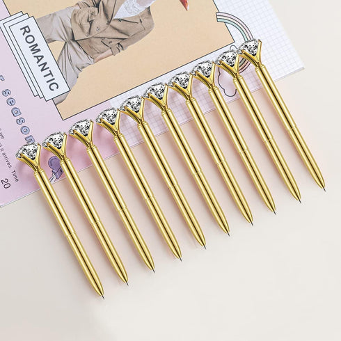 16 Pieces Gold Diamond Pens with Bling Crystal Diamond Top for Wedding, Women Girls Gift with Black Ink Writing(16 Pack Of Gold)...