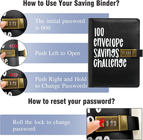 Envelopes Money Saving Challenge, Budget Binder Savings Challenge Book with Coded Lock(Black)...