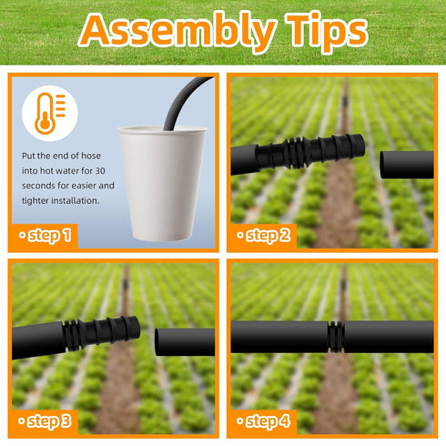 50PCS Irrigation Fittings Kit for 3/4 Inch Tubing with Tees,90-Degree Elbows, Couplings, 8 Letter End Cap Plugs and End Plug Barbed Connectors for...
