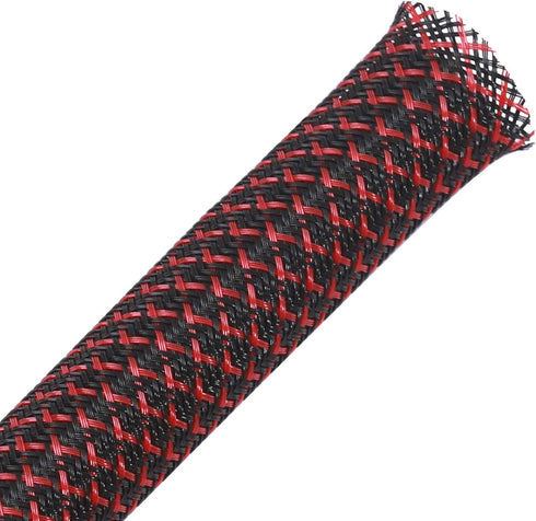 25ft - 3/4 inch PET Expandable Braided Sleeving – BlackRed – Alex Tech Braided Cable Sleeve...