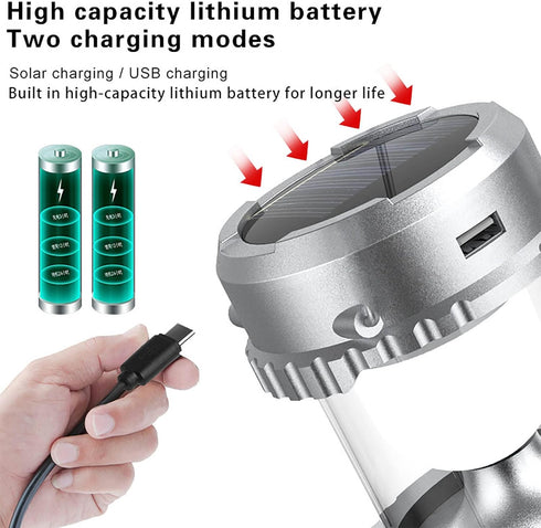 Camping Lantern with Fan, Flashlight Lantern Collapsible-USB Rechargeable, Solar & Battery Powered Camping Lampp for Picnic, Barbecue, Fishing, Tr...