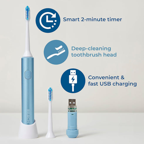 Reach Sonic USB Electric Toothbrush, Soft, Includes Toothbrush Handle, Brush Head, Toothbrush Cap, Travel Case and Toothbrush Stand...