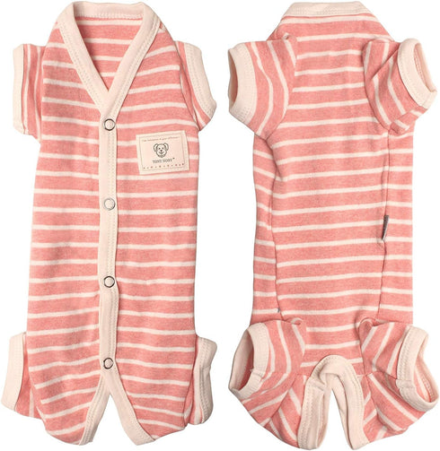TONY HOBY Female Pet Dog Pajamas, 4 Legged Dog Pjs Jumpsuit with Stripes, Soft Cotton Surgery Recovery Dog Clothes (S, Pink+White-Girls)...