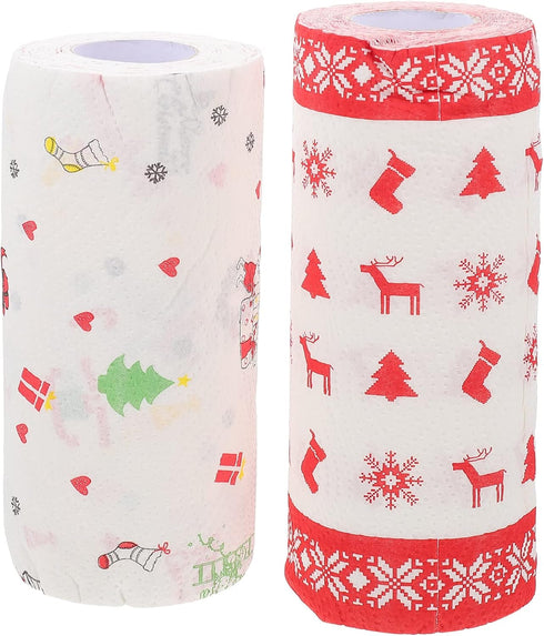 BESTonZON Christmas Kitchen Paper Christmas Paper Hand Towels Kitchen Paper Rolls Oil Cleaning Paper Towels: 2 Rolls...