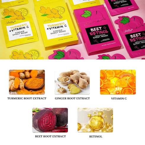 Beet Vitamin A & Turmeric Facial Sheet Masks For Skin care,Beauty,for All Skin Types,Helps Anti Wrinkles, Smooths,and Moisturizing Skincare (10-Pa...