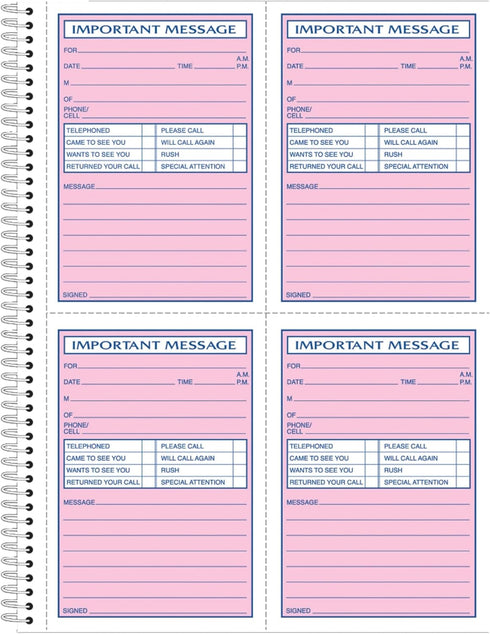 Adams Spiral Bound Phone Message Book, Carbonless Duplicate, 4 Messages per Page, 200 Sets per Book (SC1184D)...