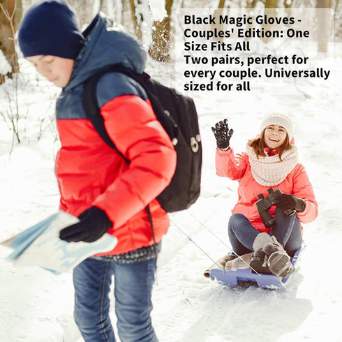 2 Pairs Winter Magic Gloves Stretchy Warm Black Knit Gloves for Men or Women (One Size Fits All)...