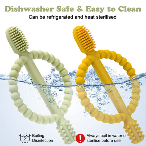 Baby Teething Toys with Easy-Hold Handle, Silicone Infant Toothbrush, Textured On Both Sides Helps Massage, Soothe Sore Gums, Teething Toys for Ba...