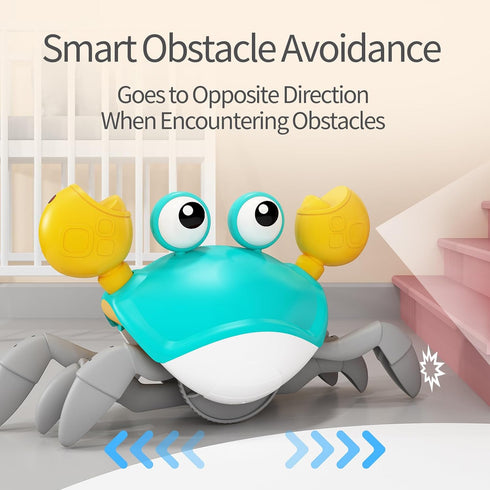 Deejoy Green Crawling Crab Toys with Light Up, Interactive Musical Toy with Automatically Avoid Obstacles, USB Rechargeable, Fun Moving Toy for Ba...