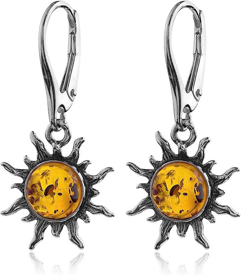 Ian and Valeri Co. Amber Sterling Silver Flaming Sun Leverback Earrings...