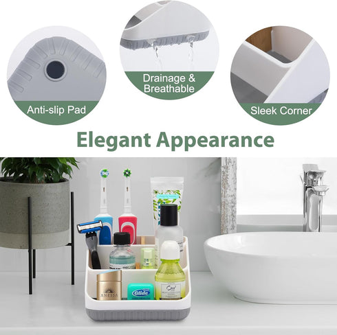Bathroom Toothbrush Holders for Countertop - Electric Toothbrush Organizer 6 Slots Bamboo Tooth Brush Organization for Kids Family, Toothpaste Hol...