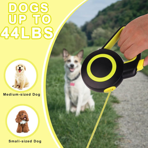 16Ft Retractable Dog Leash Lightweight Leash for Small Medium Dogs/Cats Up to 44lbs,One-Handed Brake,Stainless Steel Spring,Featuring Reflective.(...
