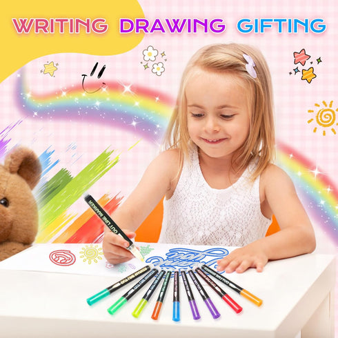 Jim&Gloria Girls Gifts Outline Markers - Birthday Teen Trendy Stuff, Double Line Silver Metallic Glitter Paint Pens Set + Stencils, DIY Crafts Scr...