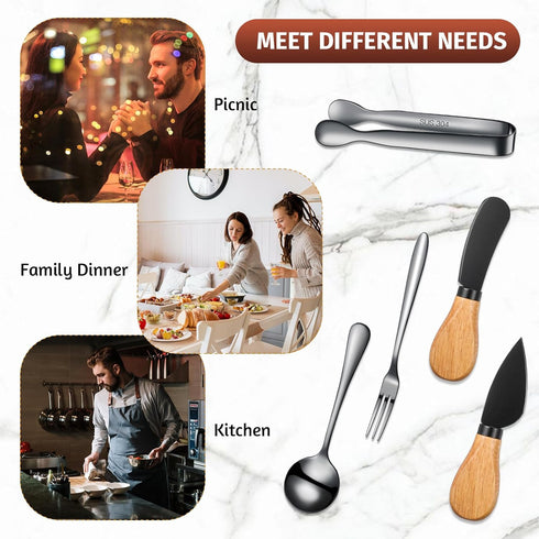 20 Pieces Charcuterie Board Accessories Spreader Knife Set Cheese Butter Spreader Knife Charcuterie Utensils with Wooden Handles Mini Serving Tong...