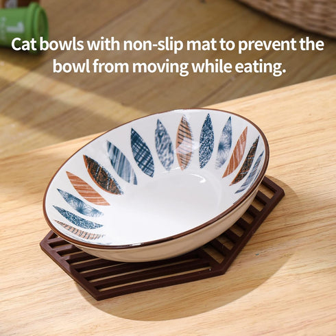 4Pack Ceramic Cat Dishes with Nonslip Mats, 5.5 Inch Shallow Cat Food Bowls, Whisker Fatigue Cat Bowl, Cat Dishes for Food&Kitten Bowls, Microwave...