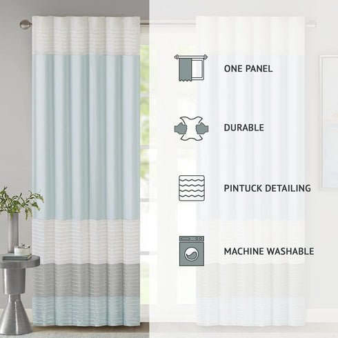 Madison Park Window Curtain Single Panel Faux Silk, Elegant Pleats, Rod Pocket Curtains for Living Room Privacy, Room Darkening Window Curtain for...