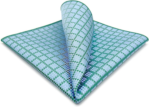 S&W SHLAX&WING Mens Pocket Square Checkered Green Azure Baby Blue Pattern for Suit Jacket Large...
