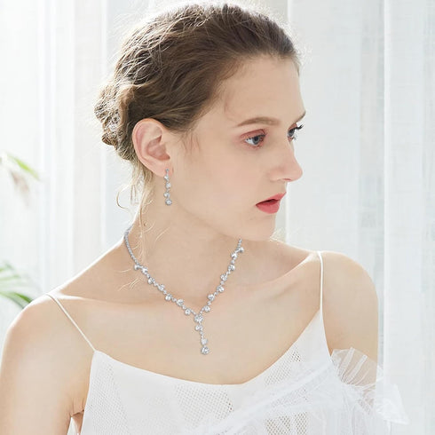 4 Pcs Bridal Jewelry Set Rhinestone Necklace Earrings Bracelet Ring Silver Wedding Jewelry Set Rhinestone Jewelry Set for Women/Brides/Bridesmaids...