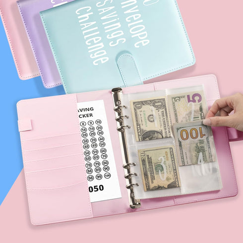 100 Envelopes Money Saving Challenge Binder, A5 Money Saving Challenge Book with Cash Envelopes, Savings Challenges Budget Book Binder to Save $5,...