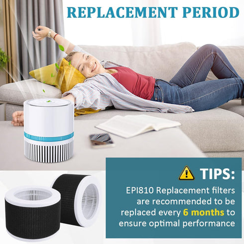 EPI810 True HEPA Replacement Filter for MOOKA and MEGAWISE Air Purifier with H13 True HEPA Filter and Activated Carbon Pre-filter,2 Pack...