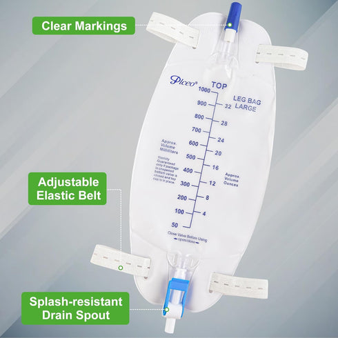 Easy-Tap Leg Bag Urinary Drainage Bag, 1000ml, Anti-Reflux Valve, Cloth Straps, Easy Flip Drain (Pack of 3)...