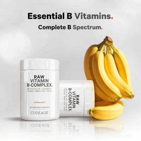 Codeage Raw Vitamin B-Complex Supplement - Essential B Vitamins with Probiotics, Digestive Enzymes, Fruits & Vegetables - 2-Month Supply - Methylf...