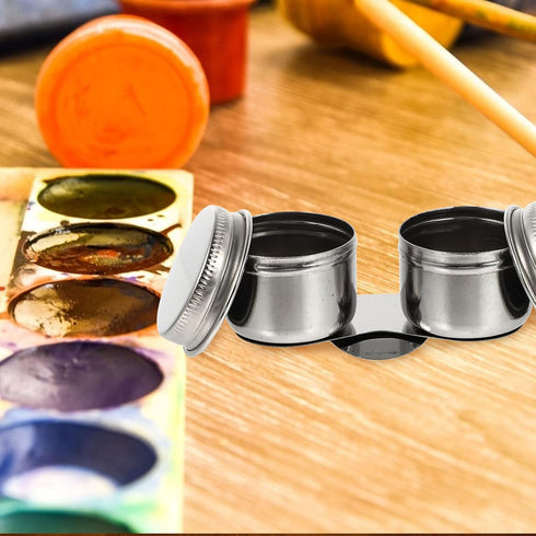 Stainless Steel Containers 2 Pcs Double Dipper Cup Stainless Steel Oil Painting Cup with Lid Large Mouth Double Clip Artist Paint Brush Washer Art...
