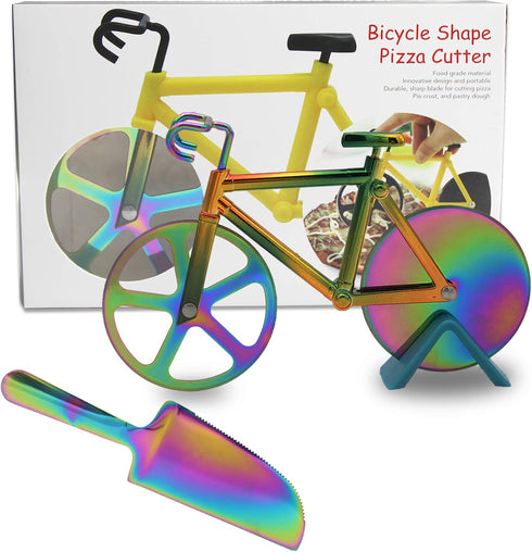 Stainless Steel Bicycle Pizza Cutter Wheel with Pizza Shovel Bike Pizza Slicer Creative Pizza Knife Kitchen Utensil Cool Gifts for Pizza Lovers Bo...