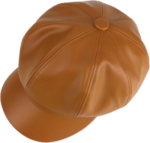 Womens PU Leather Newsboy Cap 8 Panel Paperboy Newsie Cap Bakerboy Cap Beret Cabbie Cap Hat...
