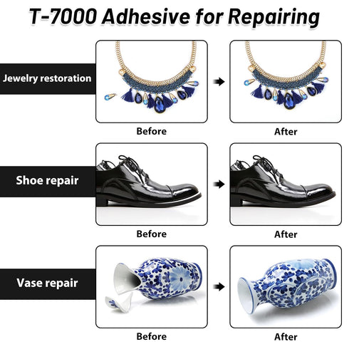 T7000 Black Glue for Phone Repair, 2 X 25 ML Semi Fluid Craft Glue T-7000 Adhesive Glue with Precision Tips for Fabric, Leather, Rubber Cement, To...
