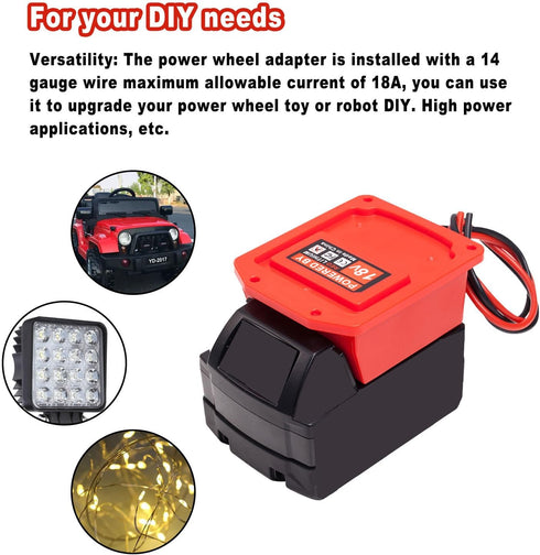 Power Wheel Adapter for Milwaukee 18V M18 battery connector with 14 gauge robotics,Good Power Convertor for DIY Ride On Truck, Robotics, RC Toys...