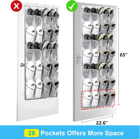 Over the Door Shoe Organizers 28 Mesh Pockets Hanging Shoes Organizer Shoe Rack for Closet Entryway Bedroom Bathroom Pantry Shoe Holder for Men Sn...