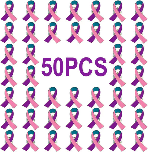 50 Pcs Pink Purple Teal Ribbon Pins Thyroid Cancer Awareness Enamel Lapel Brooch Cancer Awareness Products...