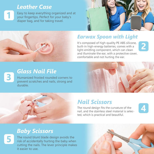 Baby Grooming Kit, 15 in 1 Portable Baby Safety Care Kit with Baby Brush and Comb Set Nail Clippers Nasal Aspirator etc for Nursery Newborn Infant...