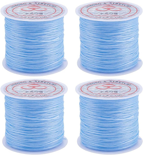 SUNNYCLUE 240m 4 Rolls 0.8mm Elastic Beading Thread Elastic String Stretch Bracelet Cord Blue Spandex Crystal Threads Seed Beaded Cords for Jewelr...
