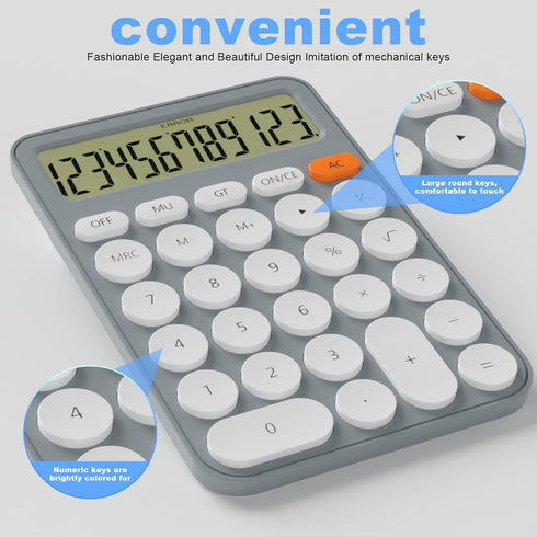 Cute Calculators Desktop Size 6.3 * 4.3in/16 * 11cm, DECKLIT Battery 12 Digit Desk Calculator Extra Large LCD Display, Great Desktop Calculator Bi...