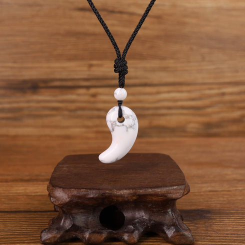 Grounding Howlite Magatama Natural Stones Pendant Janpanese Necklace...