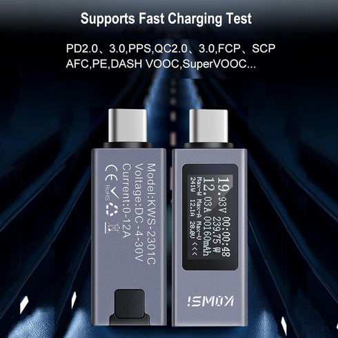 USB C Power Meter USB C Tester, USB Multimeter 4-30V 0-12A Voltage Current Capacity Energy Power Digital Tester with OLED Display Support 240W Fas...