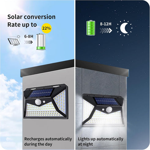 Solar Lights Outdoor 100 LED, 2 Pack Solar Motion Sensor Outdoor Lights with 3 Lighting Modes, Wireless IP65 Waterproof Solar Security Lights for ...