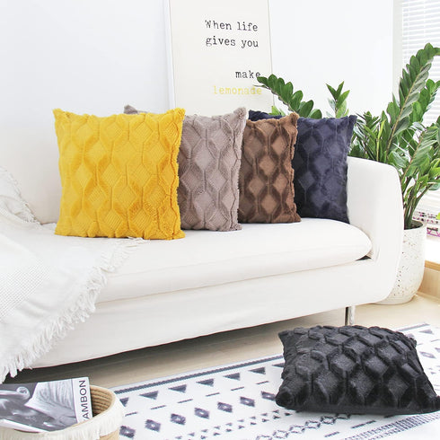 JOJUSIS Plush Short Wool Velvet Decorative Throw Pillow Covers Luxury Style Cushion Case Faux Fur Pillowcases for Sofa Bedroom Pack of 2 18 x 18 I...