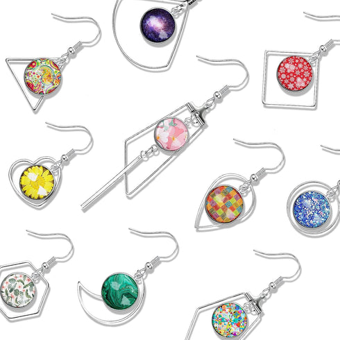 Kigeli 80 Pieces Stainless Steel Earring Blank Wire Hooks Bezel Trays Earring Trays with 12 mm Round Glass Cabochon Setting, Wire Hooks Earring Bl...