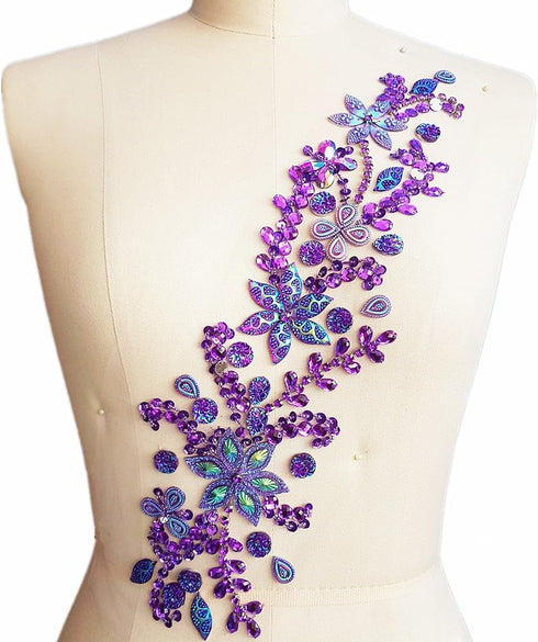 Pure Handmade 10x42cm Bright Crystal Patches Sew-on Rhinestones Applique Aesigns with Stones Sequins Beads DIY for Wedding Dress Decor Accessory B...