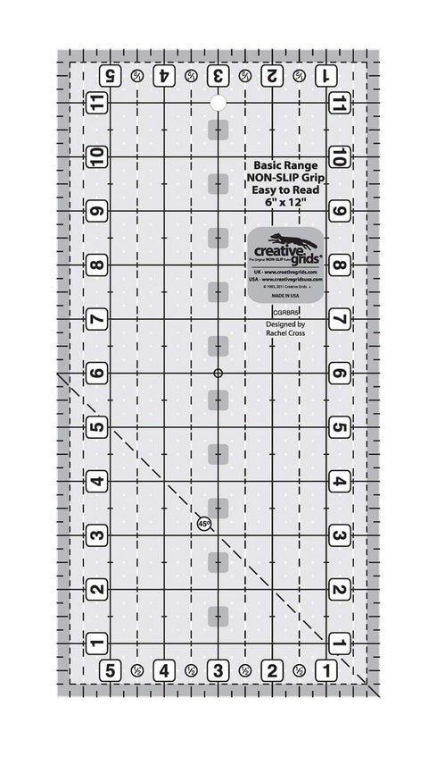 Creative Grids Basic Range 6in x 12in Rectangle Quilt Ruler – CGRBR5 – Made in USA, Non-Slip Grip Acrylic Quilting, Sewing, Crafting, Patchwork Ru...
