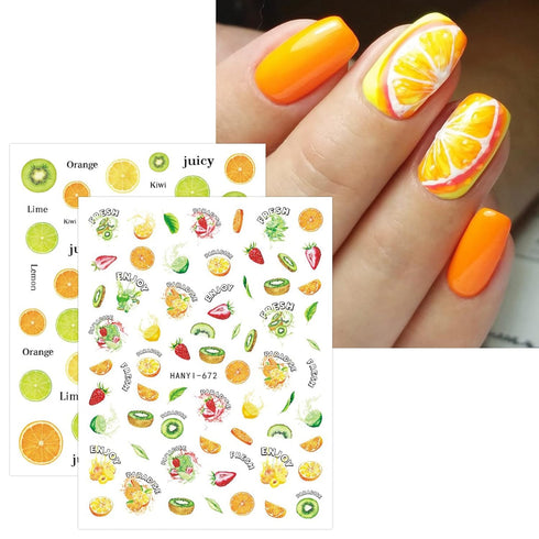 JMEOWIO 12 Sheets Fruit Nail Art Stickers Decals Self-Adhesive Pegatinas Uñas Strawberry Watermelon Lemon Nail Supplies Nail Art Design Decoration...