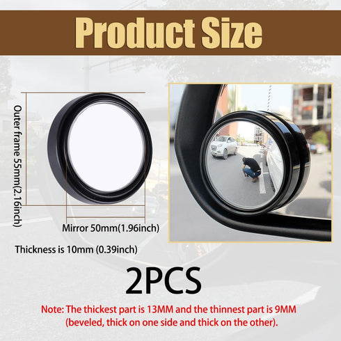 2 Pack Blind Spot Mirror, 2" Round HD Glass Convex Rear View Mirrors, 360° Wide Angle Side Rear View Mirror, Universal Exterior Accessories for Mo...