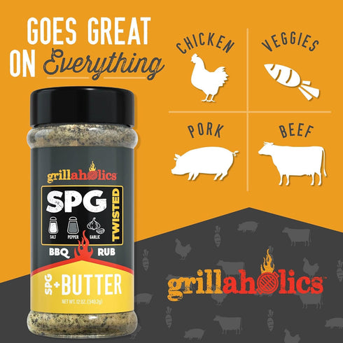 Grillaholics Twisted SPG + Butter Rub - Garlic Butter Seasoning & SPG Rub - Butter Flavored All Purpose Rub - Salt Pepper Garlic Seasoning...