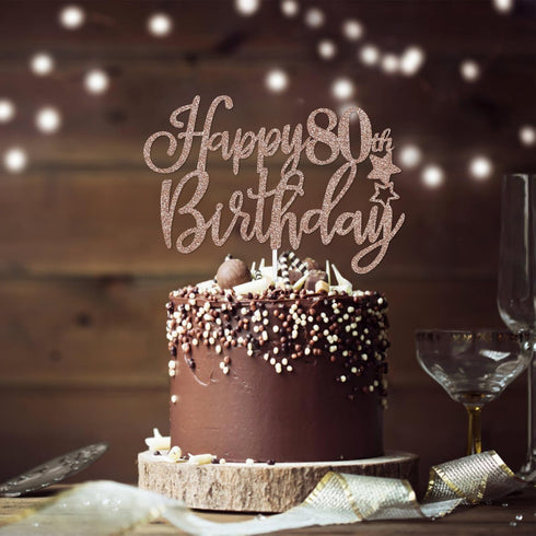 Happy 80th Birthday Cake Topper Rose Gold Glitter, 80th Anniversary Cake Topper 80 Birthday Cake Topper Rose Gold 80th Birthday Cake Decorations f...