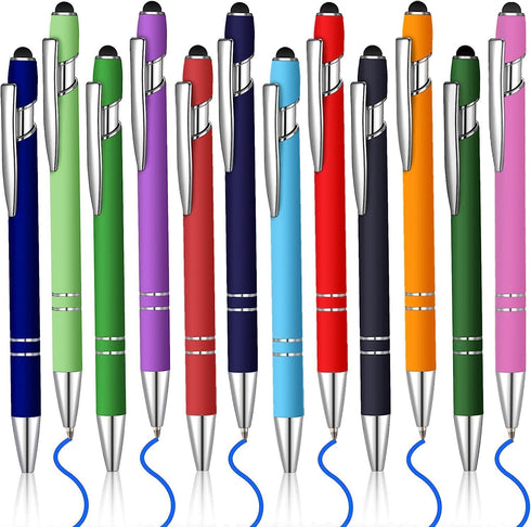 12 Pcs Blue Ink Ballpoint Pen with Stylus Tip, 1.0 mm Metal Pen Stylus Pen for Touch Screens, 2 in 1 Thank You Pen Gift for Friends, Colleagues, C...