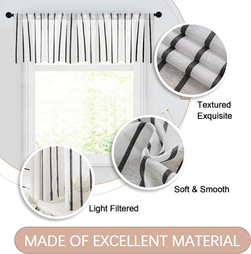 MRTREES Striped Sheer Valance Curtain, Rod Pocket Sheer Linen Textured Curtains Valance, Light Filtering Window Curtains Treatment for Bedroom/Liv...